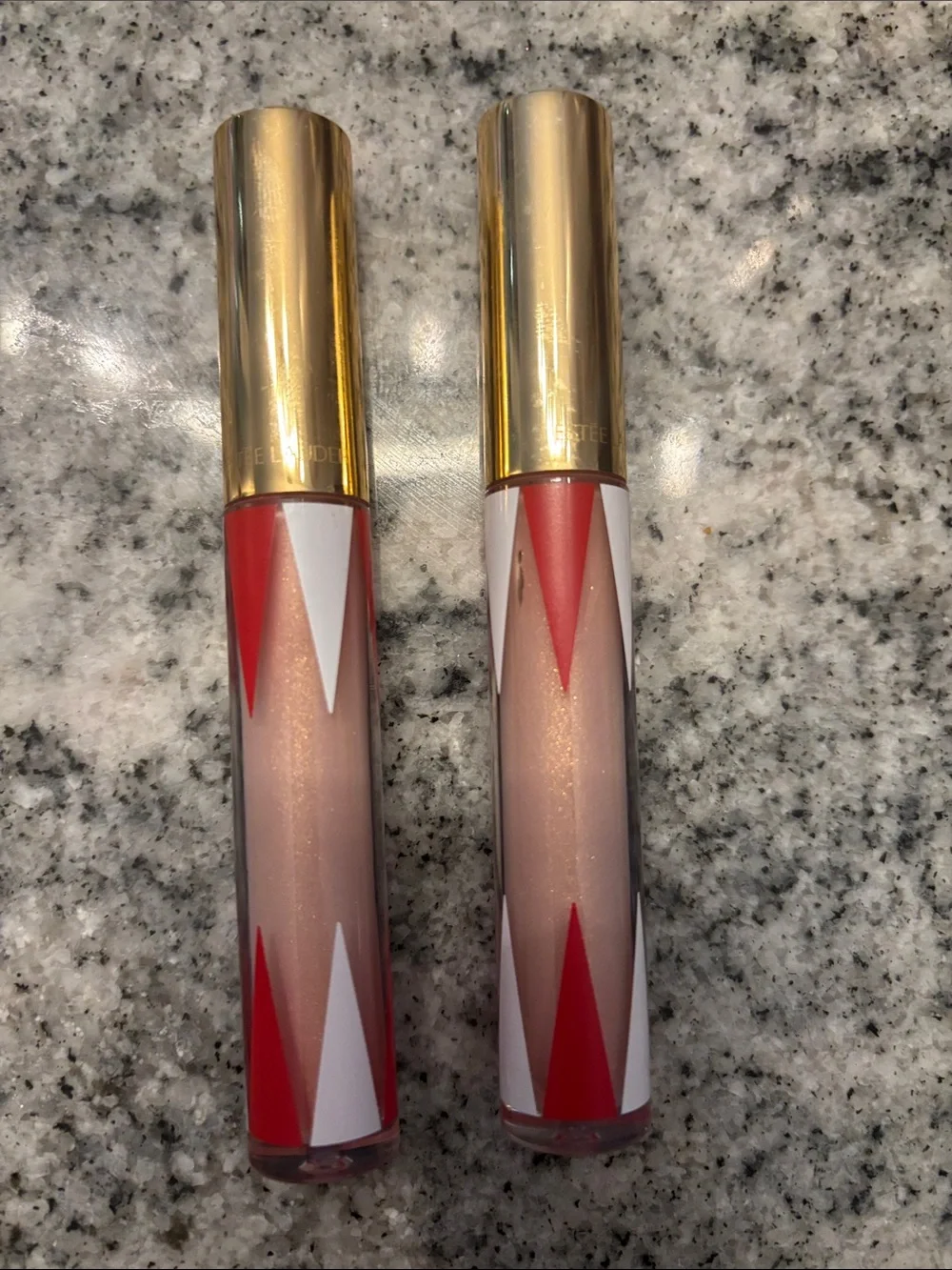 Estee Lauder Shimmery Nude-Pink Lip Gloss Duo with Gold Caps